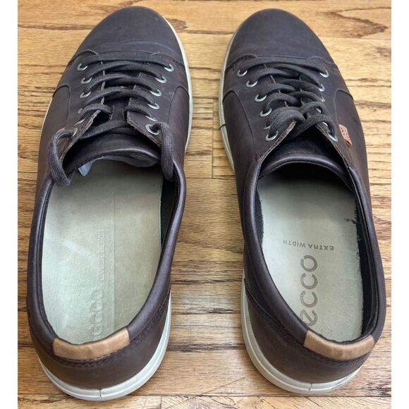 Ecco Soft 7 Brown Leather Low Top Lace Up Extra Width Sneaker Casual Shoe Sz 46 - Picture 8 of 13